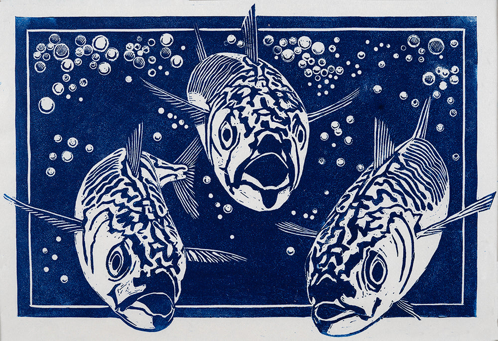 Mackerel II Lino Cut (mounted)