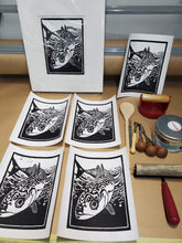 Load image into Gallery viewer, Mackerel Lino Cut (mounted)