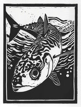 Load image into Gallery viewer, Mackerel Lino Cut (mounted)